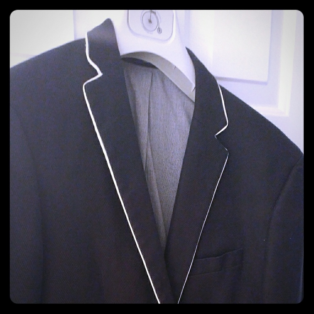 Navy Blue Slim White piping Sport Coat Jacket